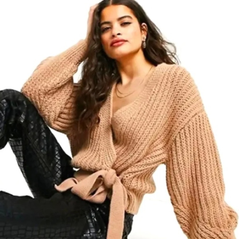SOLD. Oak + Fort Cropped Wrap Sweater - Picture 3 of 8